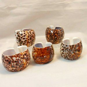 Vintage Lot 5 Spotted TIGER COWRIE Sea Shell Napkin Rings Holders